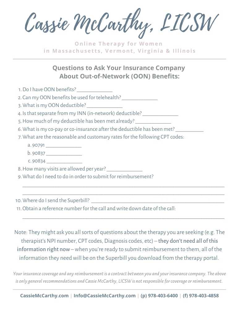 Out-of-Network Questions for Your Insurance - Cassie McCarthy - Online Therapy for Women